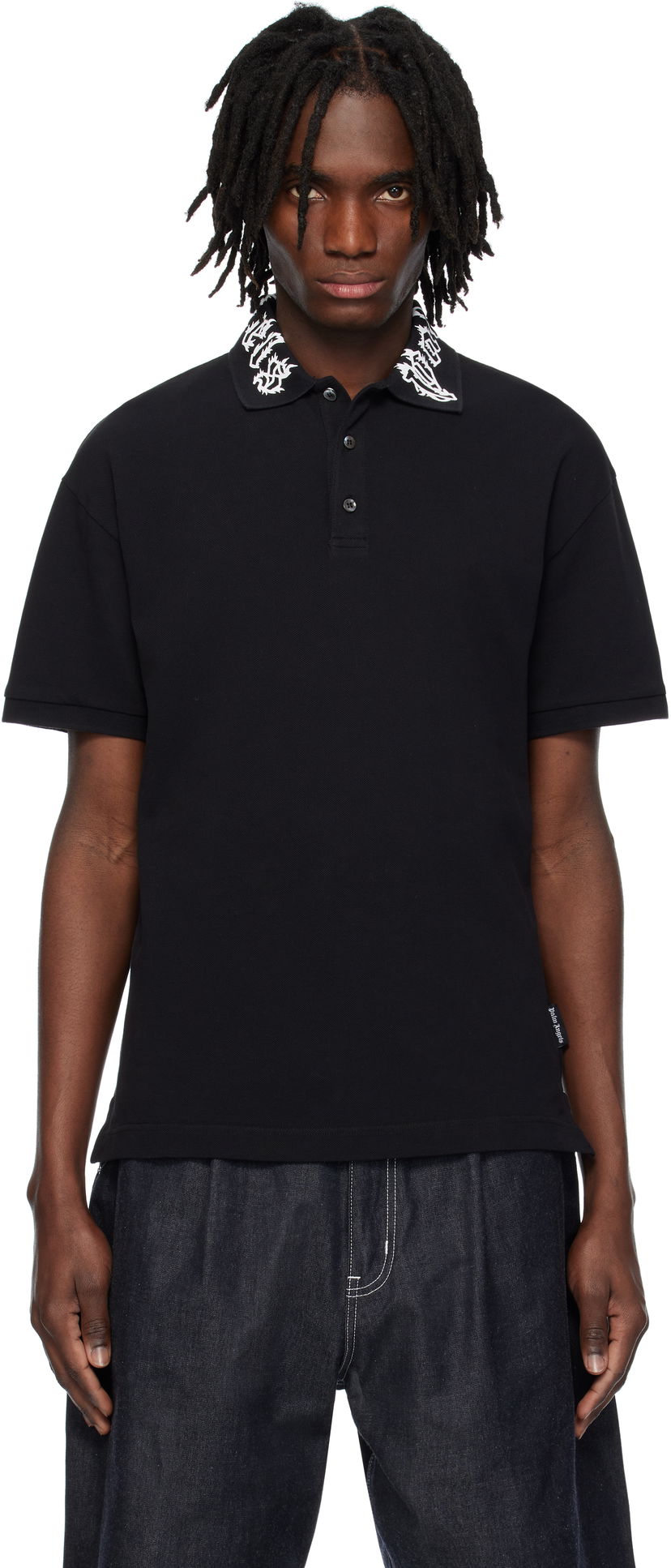 Polo skjorte Palm Angels Palm Angels Neck Logo Polo Sort | PMGB012S25FAB0021003