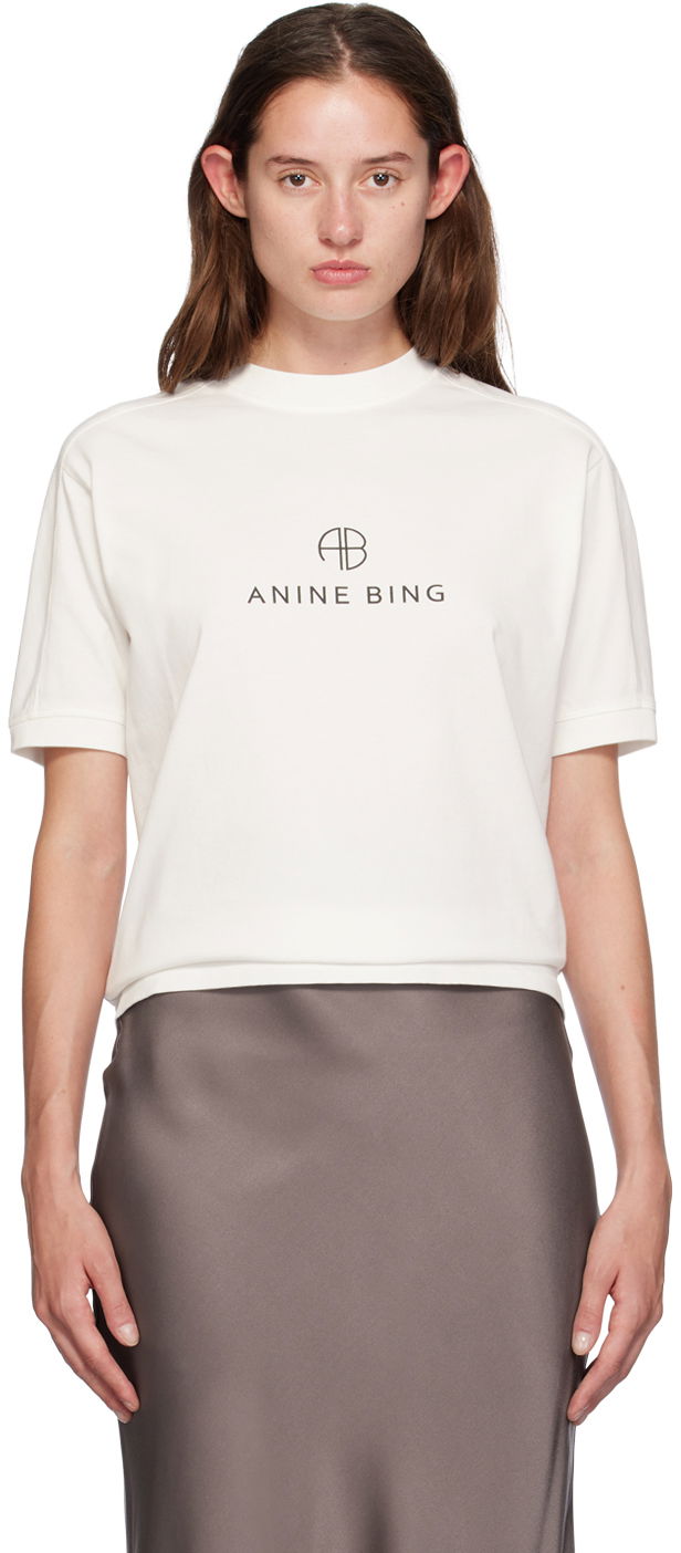 T-shirt Anine Bing ANINE BING Jaylin Monogram T-Shirt Hvid | A-08-10280-IVY1