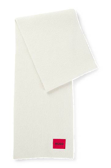 Tørklæde BOSS HUGO Ribbed Wool-Blend Scarf Hvid | 50502605, 0