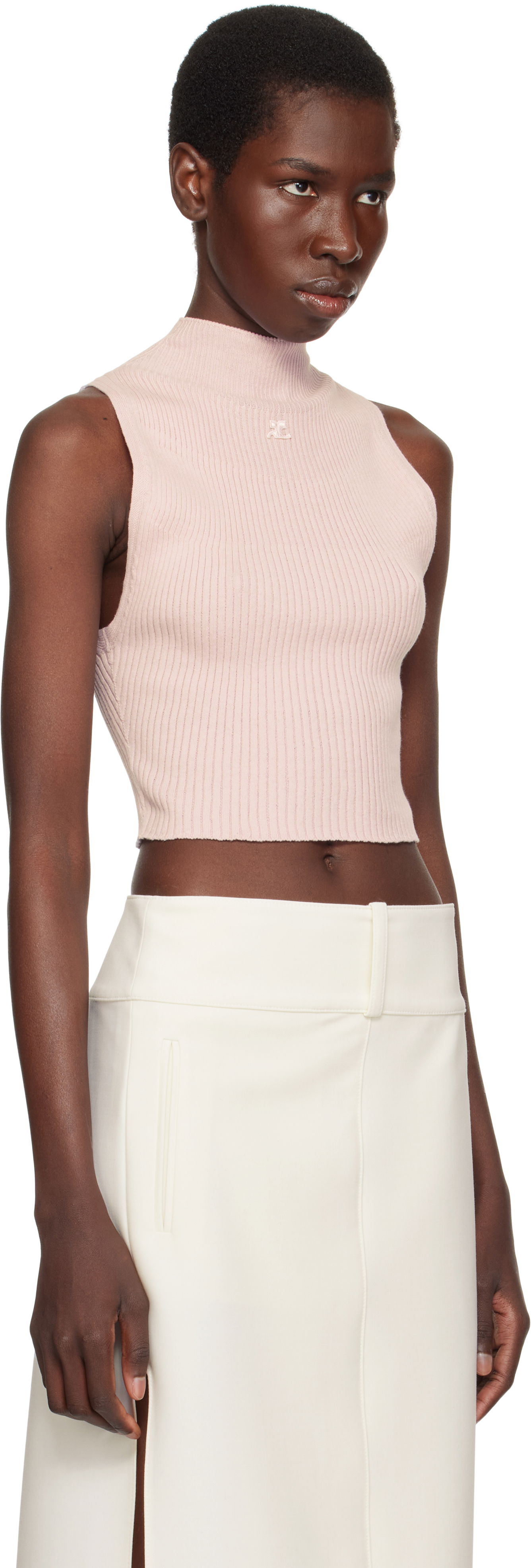 Tanktop Courrèges Courrèges Mockneck Ribbed Cropped Tank Top Lyserød | 225MTO402FI0049, 1