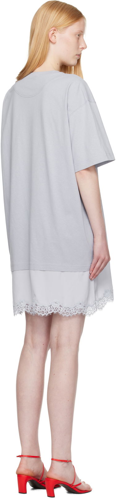 Kjole Stella McCartney Stella McCartney Lace-Insert Graphic T-Shirt Minidress Grå | 6J04063SPZ99, 2