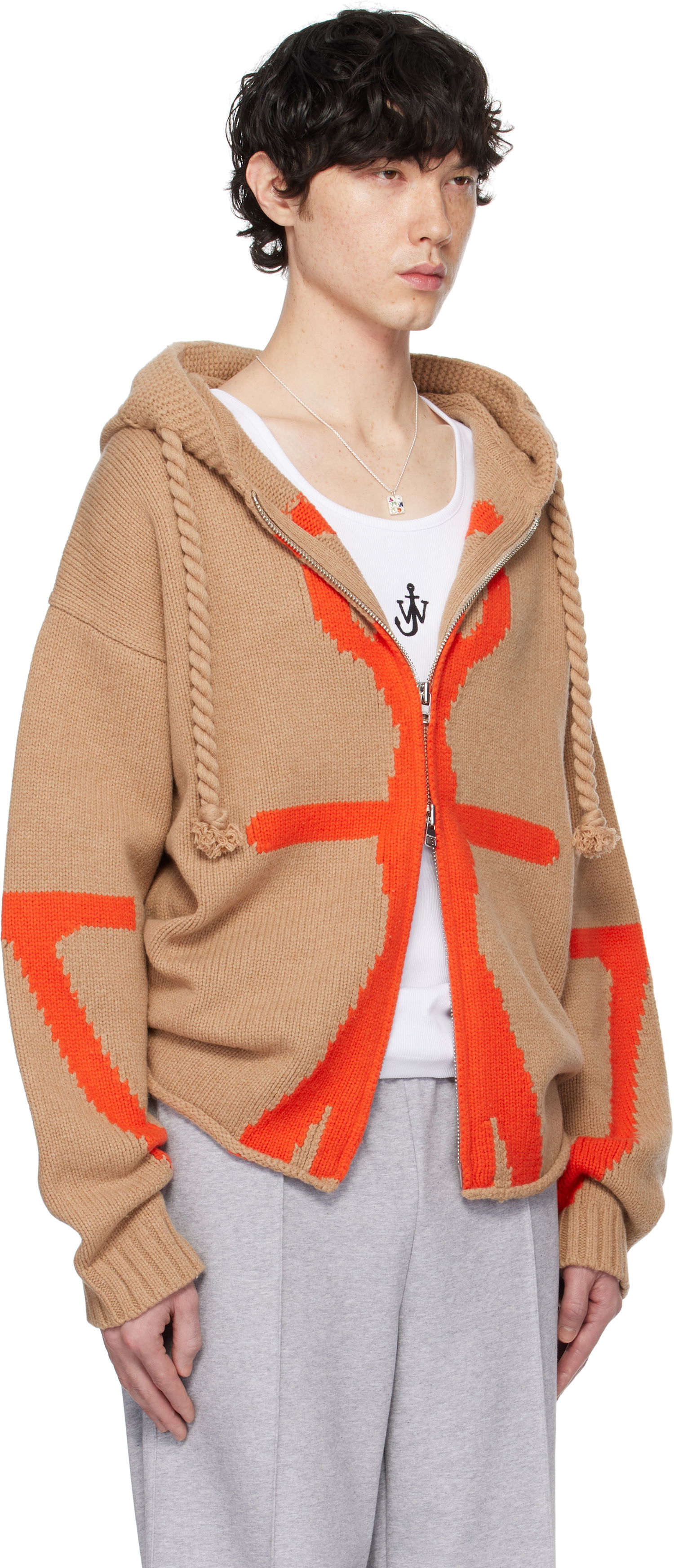 Sweater JW Anderson JW Anderson Anchor Logo Knit Zip Hoodie Brun | KW1345-YN0170, 1