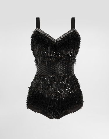 Krop Dolce & Gabbana Dolce & Gabbana Sequined and Micro-Beaded Bodysuit Sort | F78JEZGDC0IS9021, 0