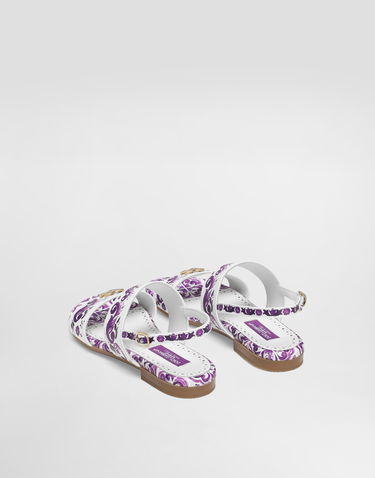 Tilbehør Dolce & Gabbana Dolce & Gabbana Majolica Print Calfskin Sandals Hvid | D10819A1114I03TN, 2