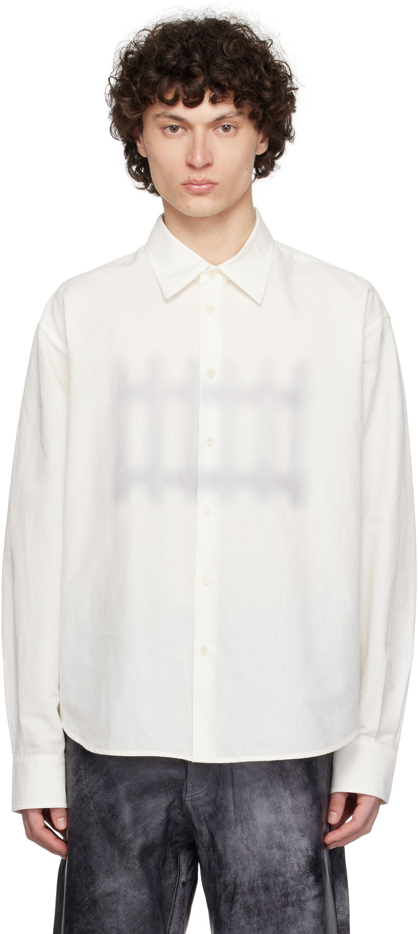 Skjorte JW Anderson JW Anderson Fence Print Boxy Shirt Hvid | SH0362-PG1698