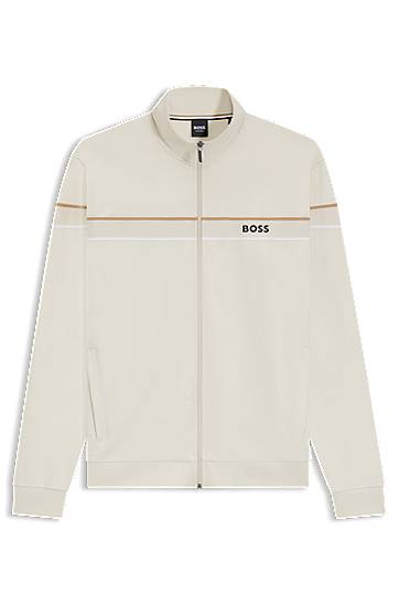 Jakke BOSS Stand-Collar Zip-up Jacket in Cotton Terry with Tape Trims Beige | 50550612