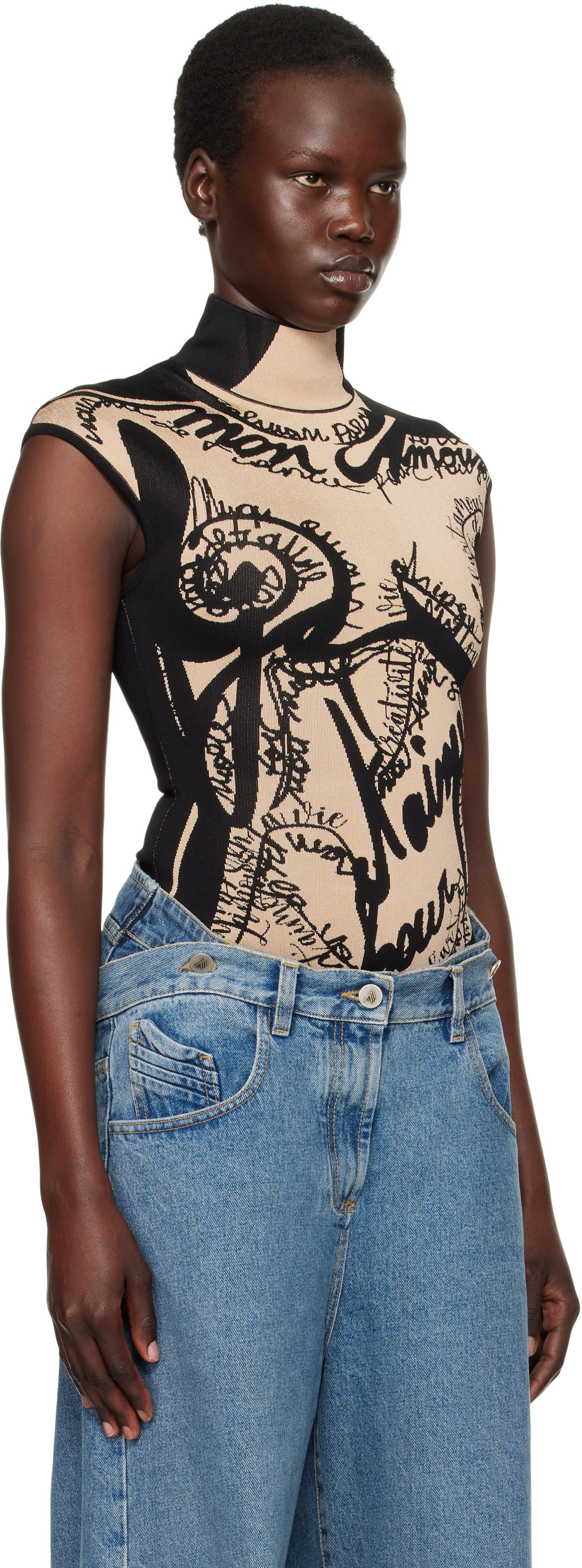 Krop Balmain Balmain Jacquard Knit Torso Bodysuit Beige | EF1BC025KH95, 1
