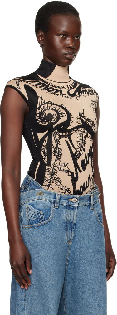 Krop Balmain Balmain Jacquard Knit Torso Bodysuit Beige | EF1BC025KH95, 1