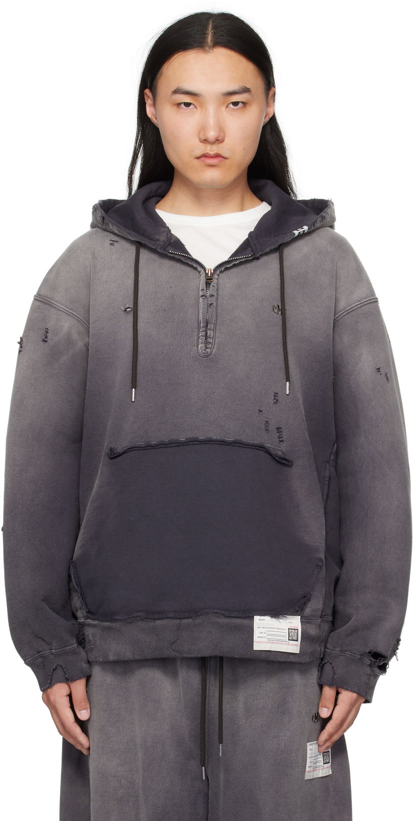 Sweatshirt Maison MIHARA YASUHIRO Maison MIHARA YASUHIRO Sun Faded Half Zip-Up Hoodie Grå | A14HD532
