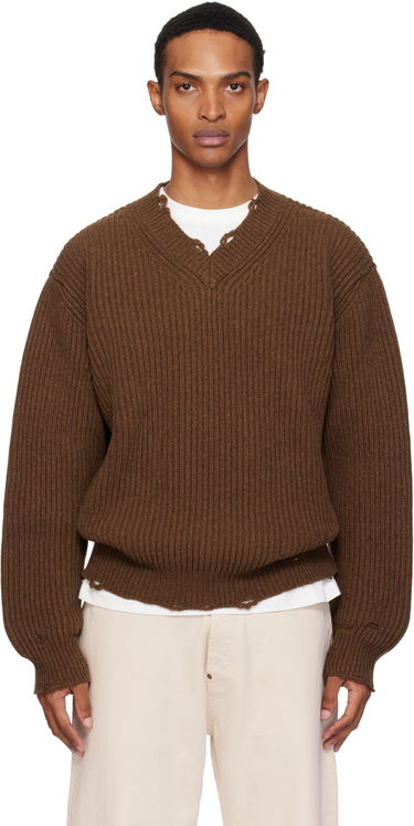 Sweater Maison Margiela MM6 Maison Margiela Ribbed Wool Knit V-Neck Sweater Brun | SH0HN0003 M13138, 0