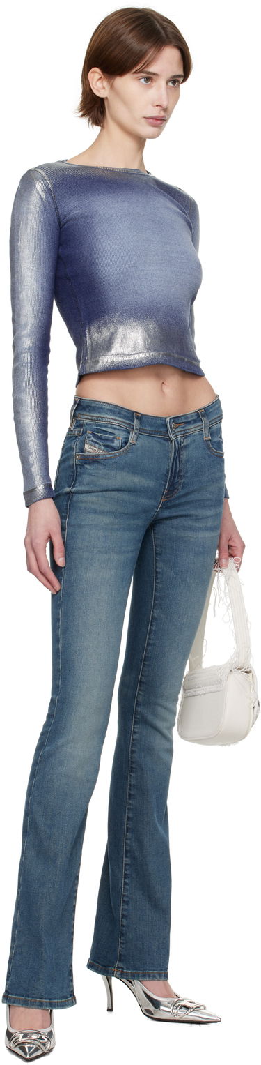 Sweater Diesel T-Banes-Nc-Q1 Cropped Ribbed Long Sleeve T-Shirt Blå | A16773 0NJBH, 3