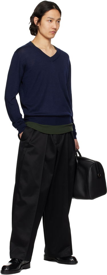 Sweater AMI AMI Paris V-Neck Wool Sweater Mørkeblå | HKS266.KN0066, 3