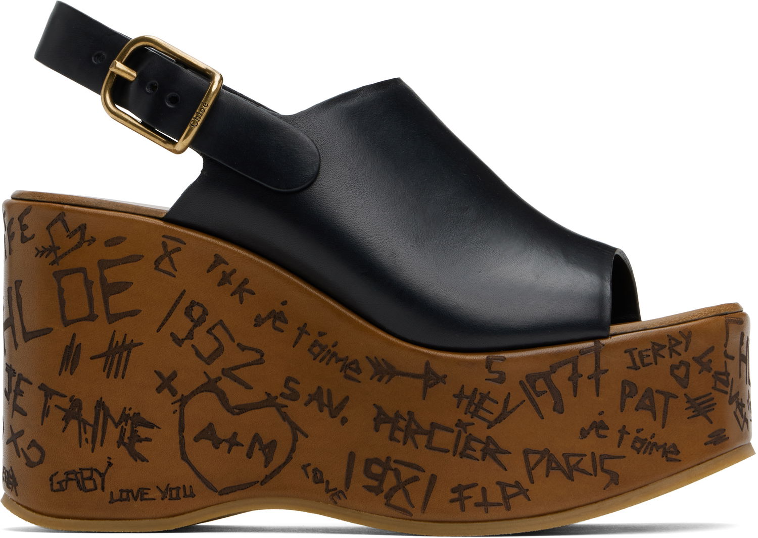 Skopleje CHLOÉ Chloé Maxime Wedge Sandals Sort | CHC25U10GLU, 0