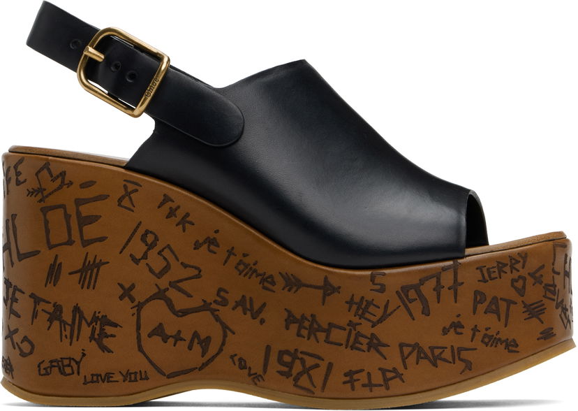 Skopleje CHLOÉ Chloé Maxime Wedge Sandals Sort | CHC25U10GLU