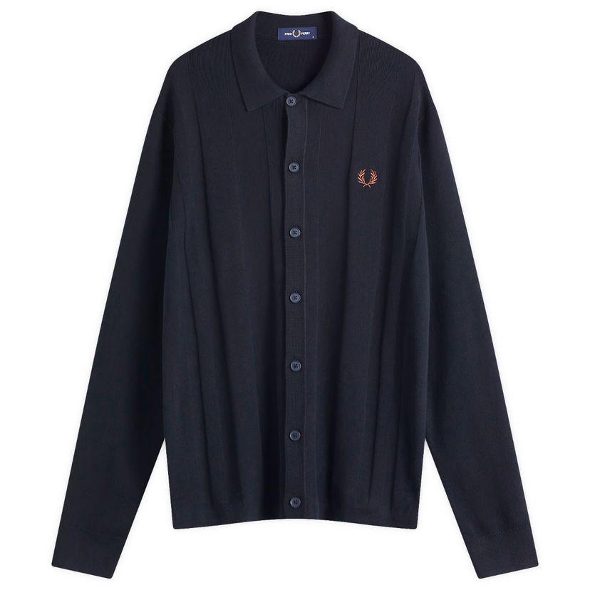 Sweater Fred Perry Knitted Button-Down Shirt Mørkeblå | K9726-608