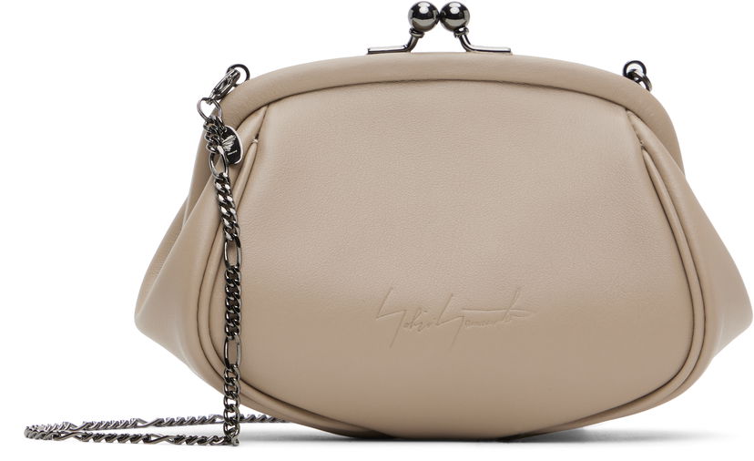 Håndtaske Yohji Yamamoto YOHJI YAMAMOTO Double Clasp Pouch Bag with Chain Beige | DT-A91-706