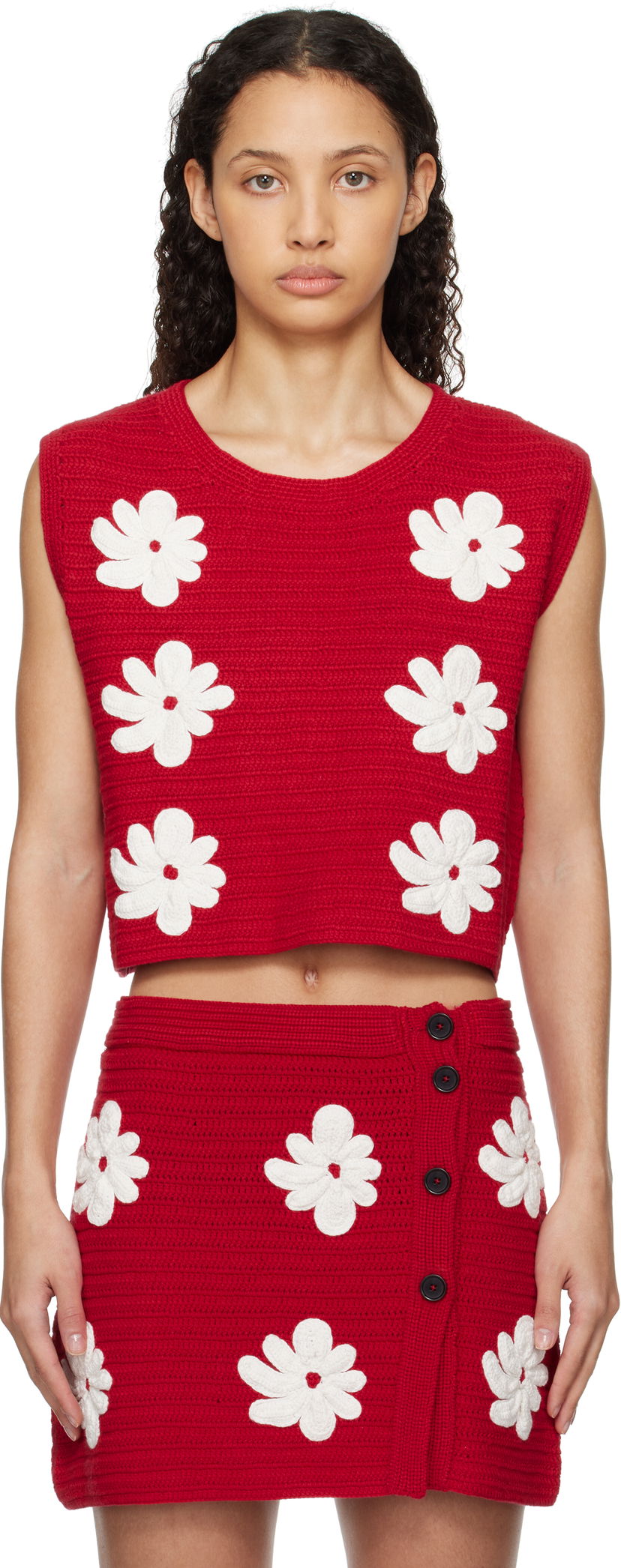 Nederdel MSGM MSGM Crocheted Flower Appliqué Sweater Vest Rød | 3841MDT194 257286