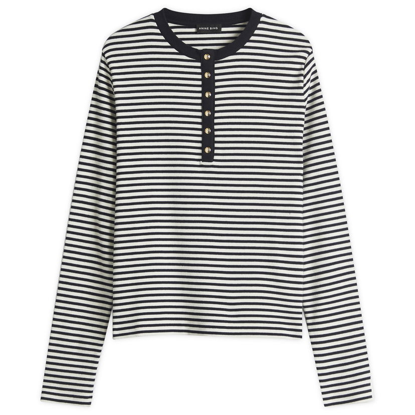 T-shirt Anine Bing Anine Bing Alessia Striped Henley Long Sleeve T-Shirt Flerfarvet | A-08-10314-MTL2