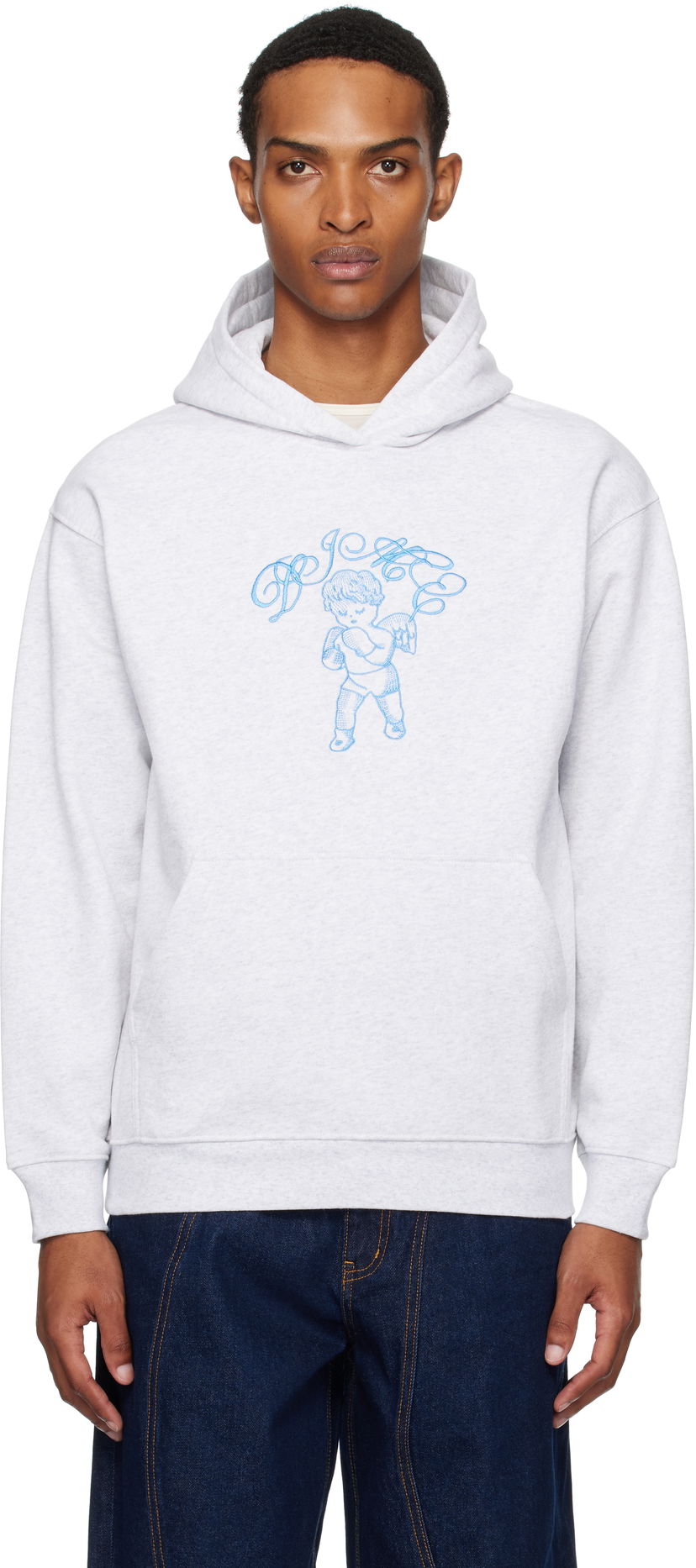 Sweatshirt Dime Embroidered Fighter Hoodie Grå | DIMESU2544ASH