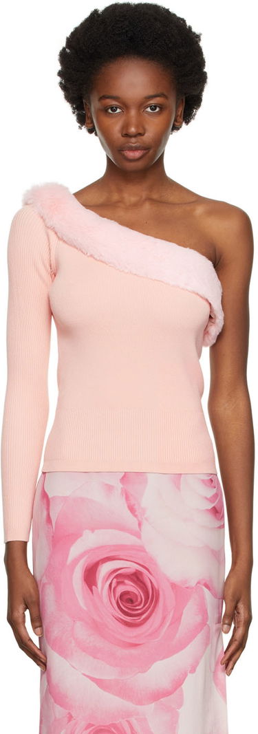 Sweater Blumarine One Shoulder Faux Fur Trimmed Sweater Lyserød | 2M181A, 0
