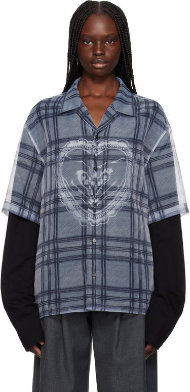 Skjorte We11done We11done Heart Layered Check Pattern Shirt Grå | WD-SH1-25-176-U-GY, 0