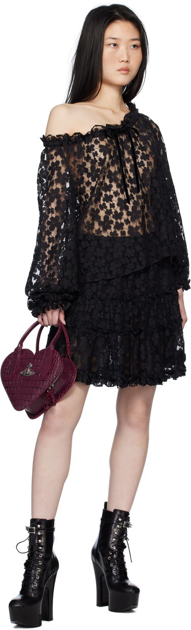 Nederdel Anna Sui Shadow Blossom Tiered Miniskirt Sort | 1025M10, 3