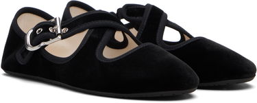 Sneakers og sko Alaïa ALAÏA Criss Cross Velvet Ballerina Flats Sort | AA3A046TK059, 3