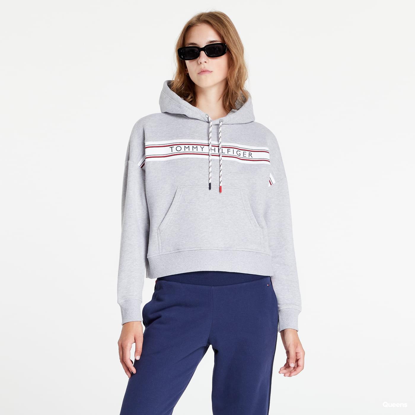 Sweatshirt Tommy Hilfiger Signature Tape Drawstring Hoodie Grå | UW0UW03582 P61, 0