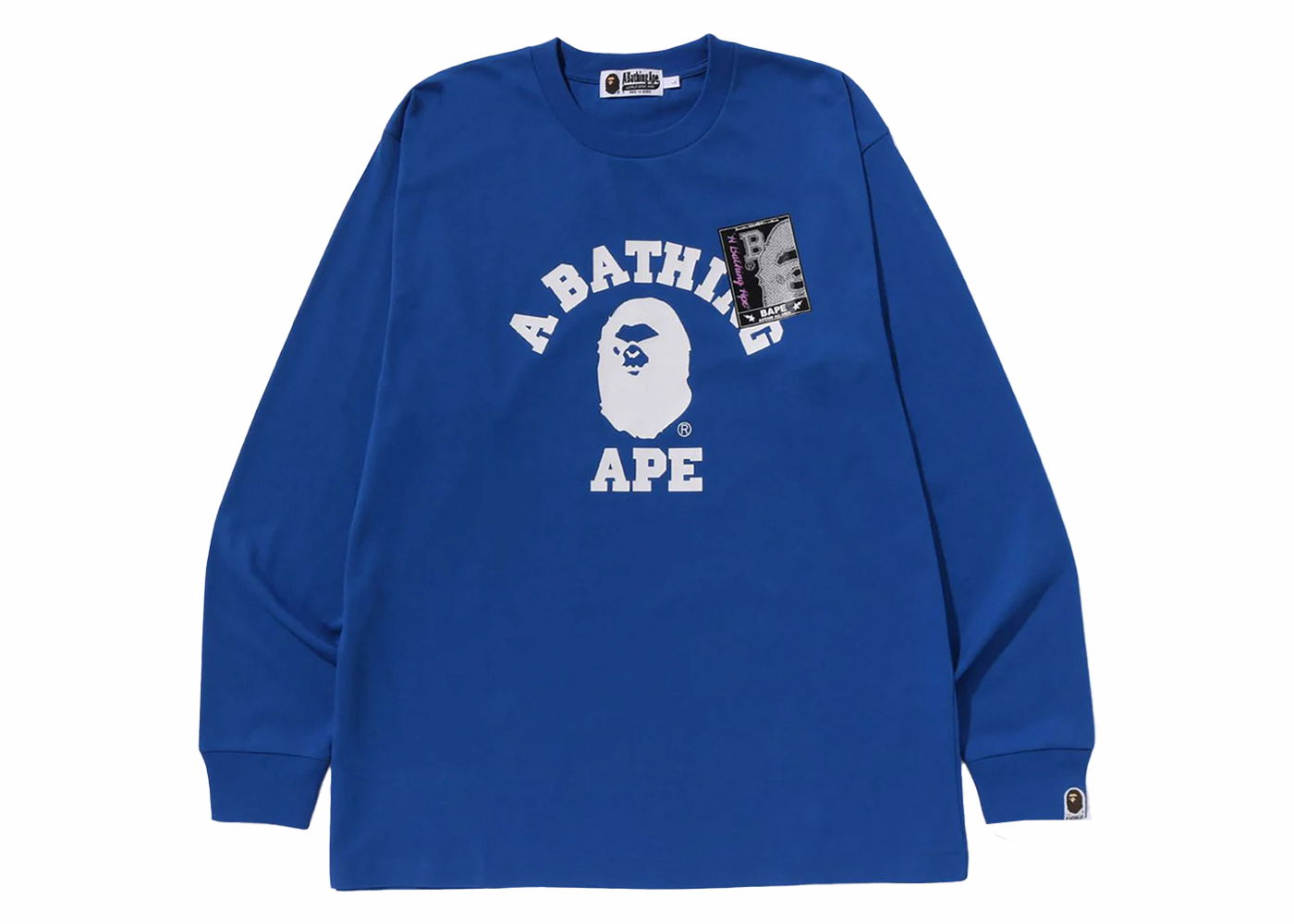 T-shirt BAPE BAPE Mad Face College Long Sleeve Tee Blue Blå | 1J80-111-002, 0
