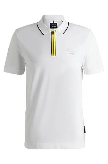 Polo skjorte BOSS Porsche x BOSS Stretch-Cotton Polo Shirt Hvid | 50531463