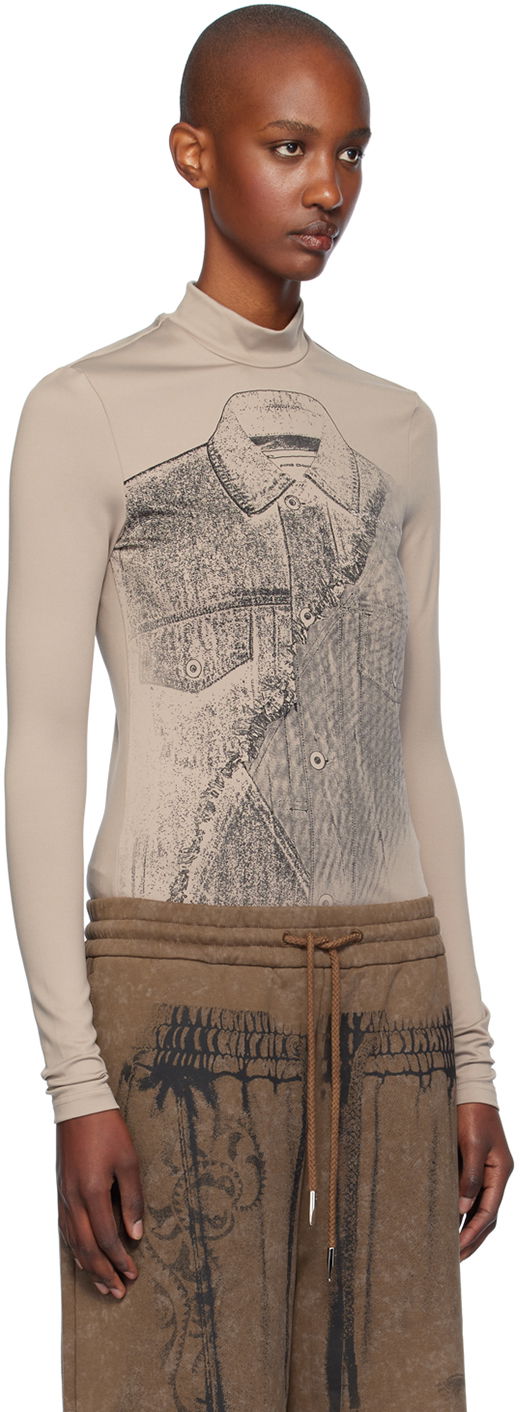 T-shirt Feng Chen Wang Feng Chen Wang Deconstruction Print Jersey T-Shirt Beige | FUF18LS04, 1