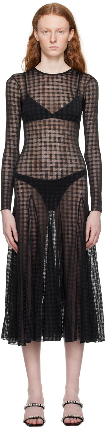 Kjole AMI Gingham Midi Dress Sort | FDR208.PA0006, 0