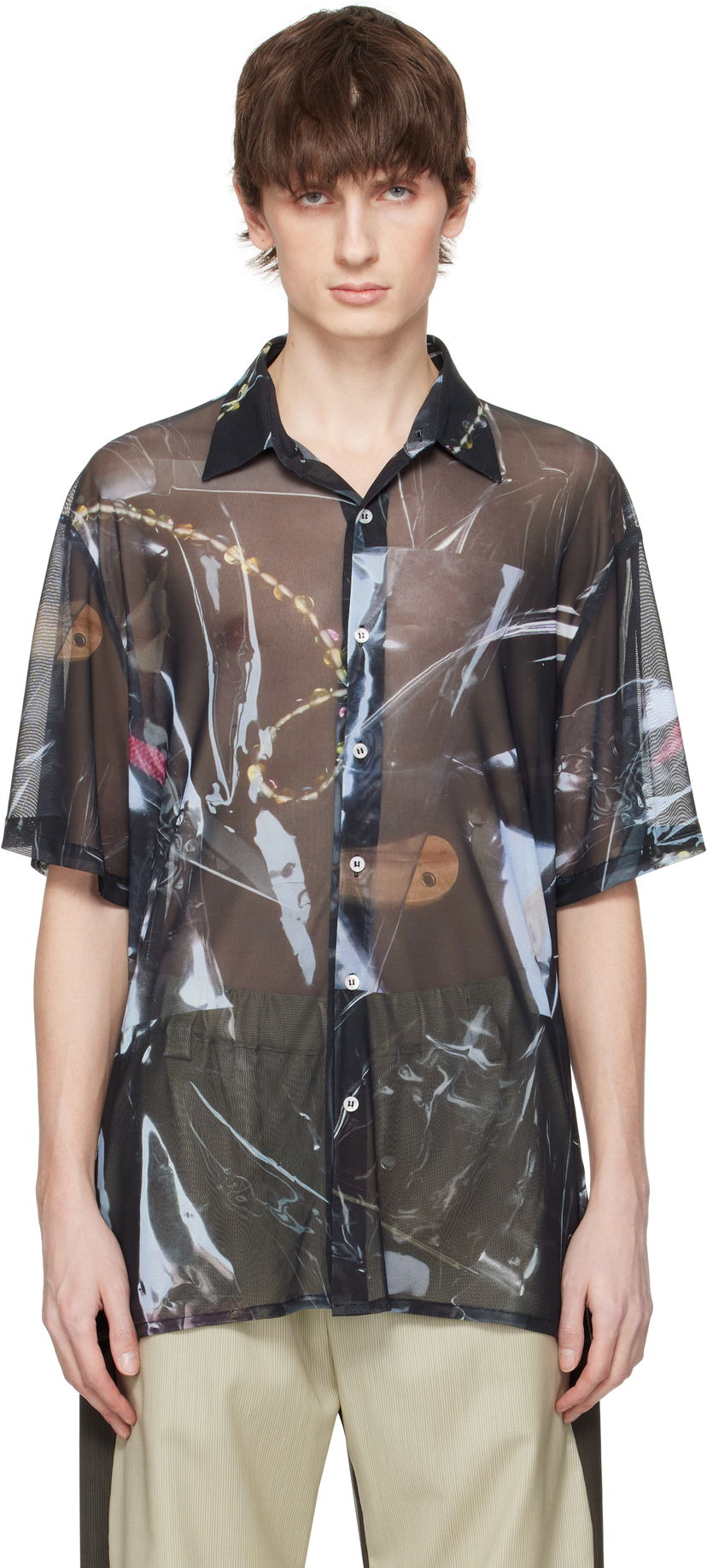 Skjorte Serapis Serapis Sougiades Grid Mesh Shirt Sort | SS25_MS_1S