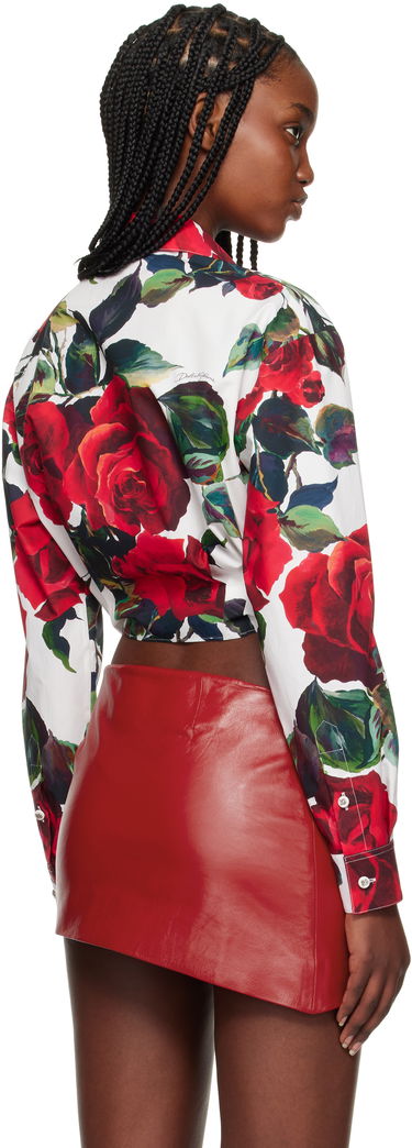 Skjorte Dolce & Gabbana Dolce&Gabbana Rose Print Tie Front Shirt Hvid | F5S65T HS5S2, 2