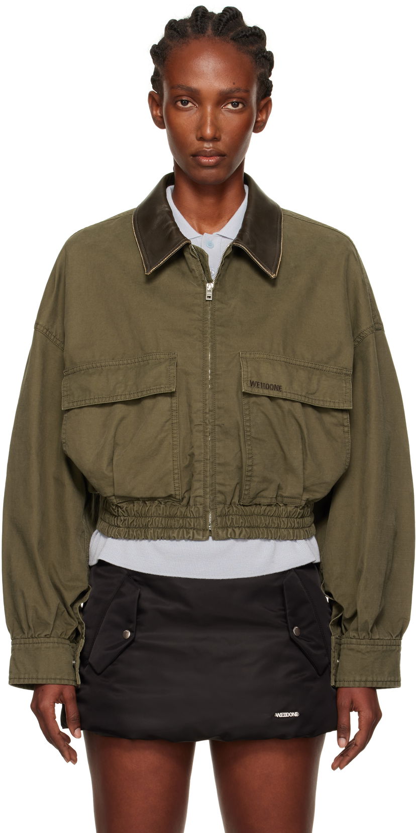 Jakke We11done We11done Leather Collar Cropped Jacket Grøn | WD-JP2-25-063-W-KK