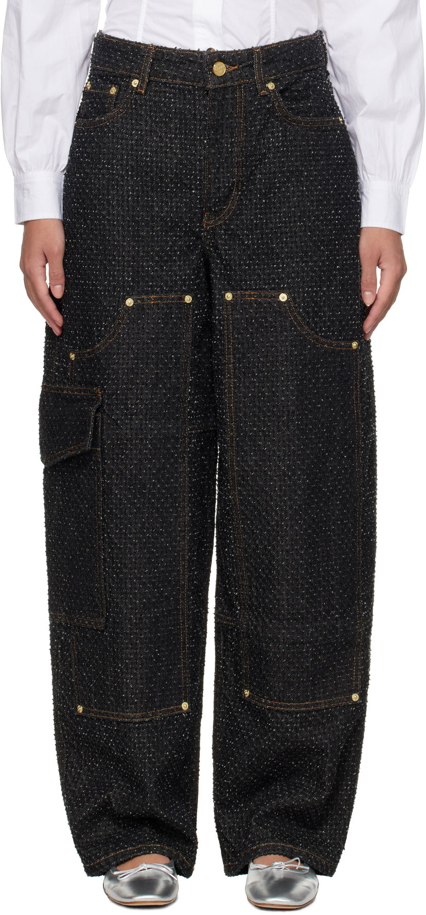 Cargo bukser GANNI GANNI Fluffy Carpenter Jeans Sort | J1617