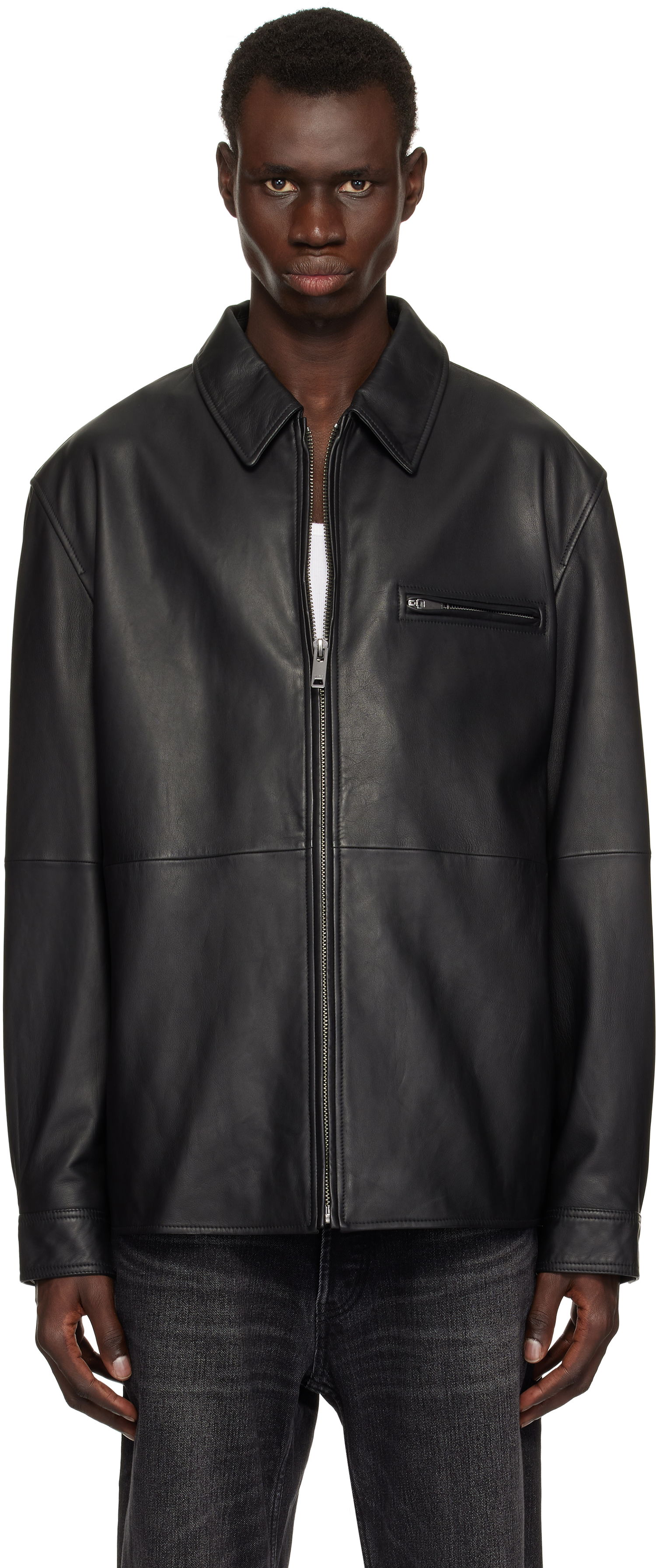 Jakke BOSS HUGO Paneled Leather Jacket Sort | 50530812, 0