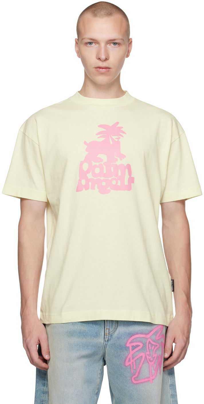 T-shirt Palm Angels Yellow Leon Hvid | PMAA001E23JER0085432, 0