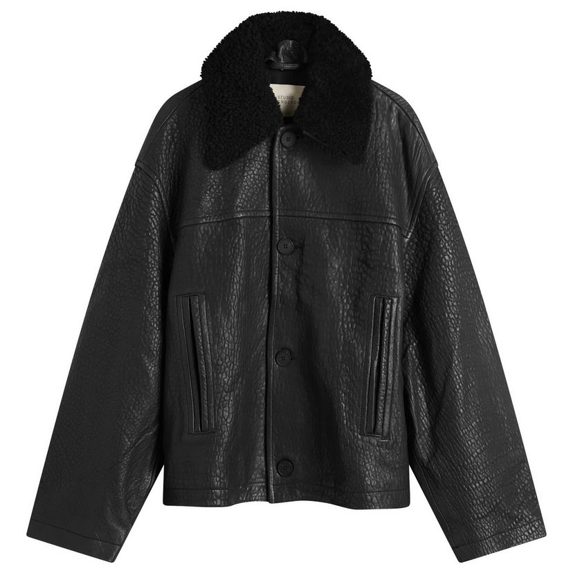 Jakke Studio Nicholson Studio Nicholson Shearling Collar Jacket, Size Large Sort | DELSNM-1405-BLK