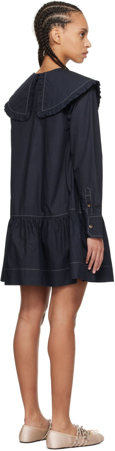 Kjole GANNI Ganni Ruffle Collar Drop Waist Minidress Mørkeblå | W0157, 2