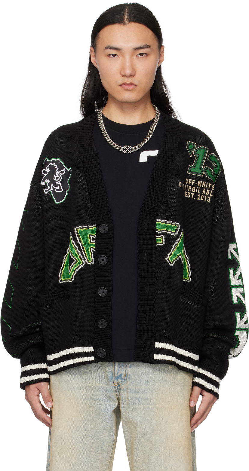 Sweater Off-White Varsity Cardigan Sort | OMHB019S25KNI0021057
