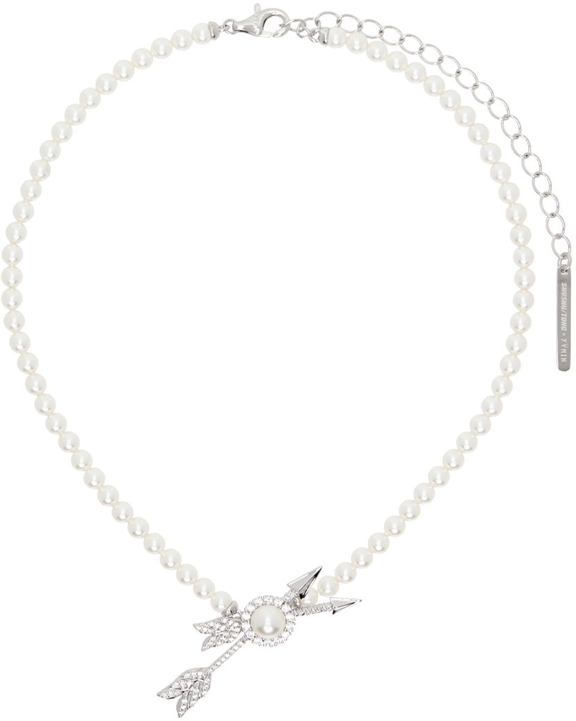 Halskæde SHUSHU/TONG SHUSHU/TONG YVMIN Edition Double Arrow Pave Pearl Necklace Hvid | 23383SLV00NN