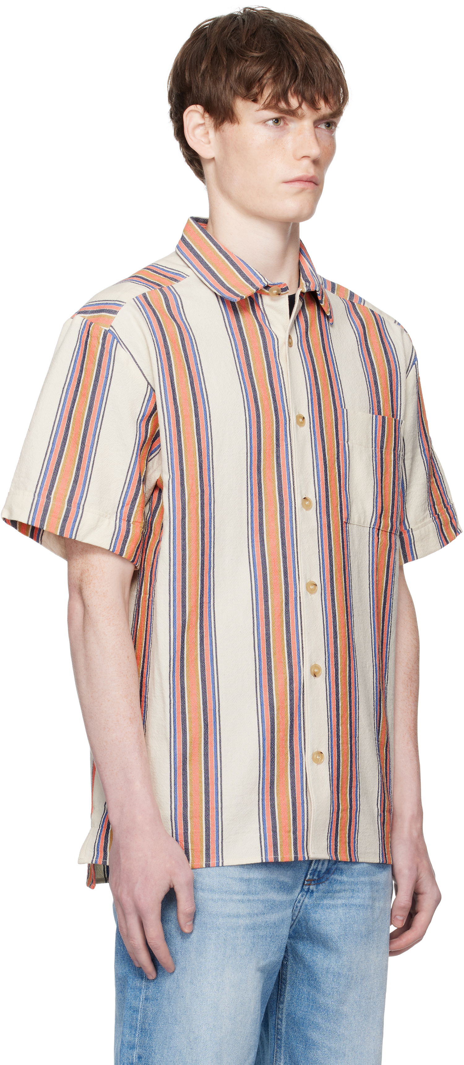Skjorte A.P.C. A.P.C. Ross Striped Linen Short-Sleeve Button-Down Shirt Flerfarvet | COHIA-H12541, 1