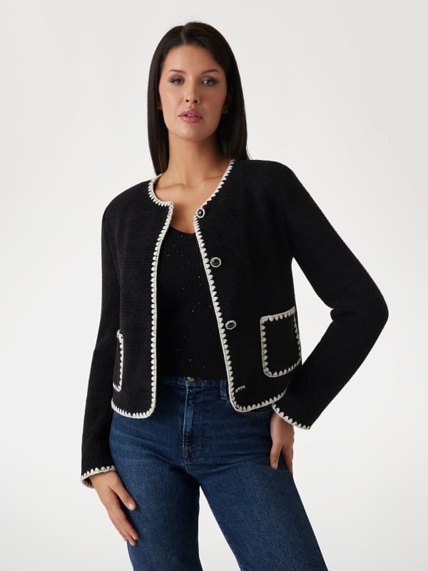 Sweater GUESS Guess Cropped Knit Jacket with Contrast Trim and Patch Pockets Sort | W5RN20WGVQ2, 0