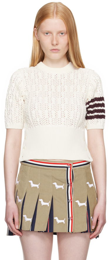 Sweater Thom Browne Thom Browne Pointelle Cable Stitch 4-Bar Sweater Hvid | FKA495A-Y3017, 0