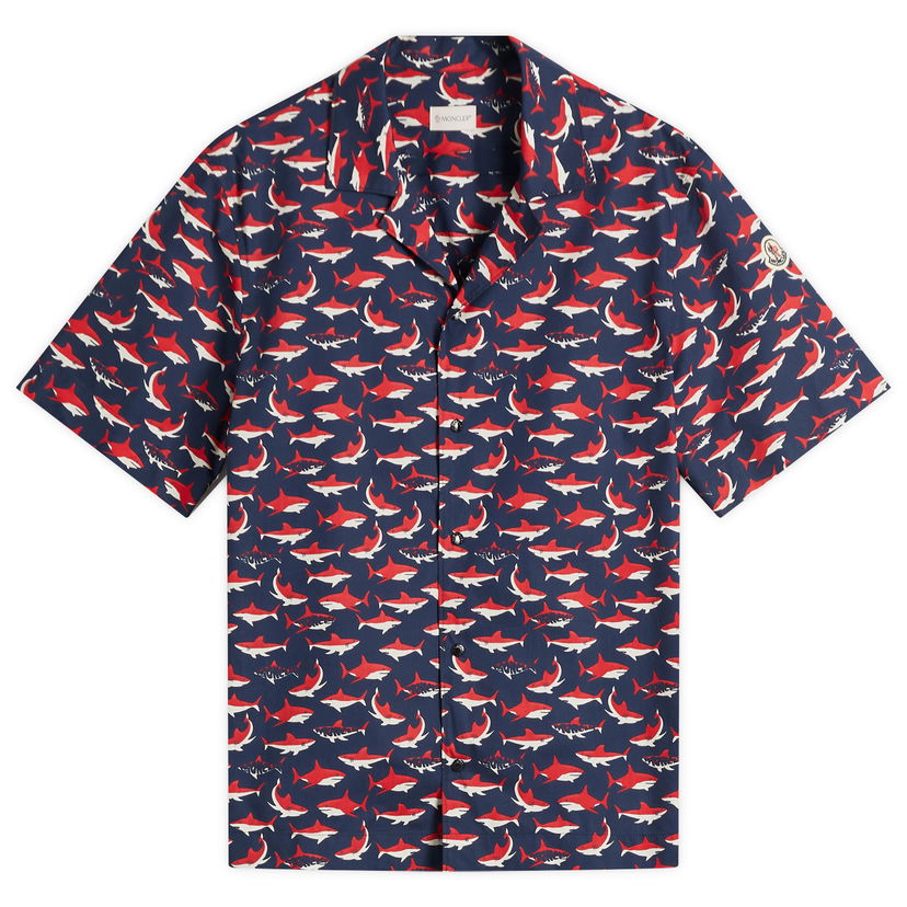 Skjorte Moncler Moncler Little Sharks Printed Cotton Poplin Shirt Blå | 2F000-18-598K6-S74