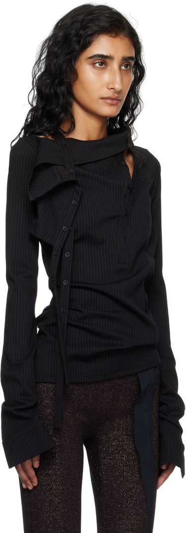 Skjorte Ottolinger Ada Pinstripe Asymmetric Long Sleeve Blouse Sort | 102-105904-01, 1