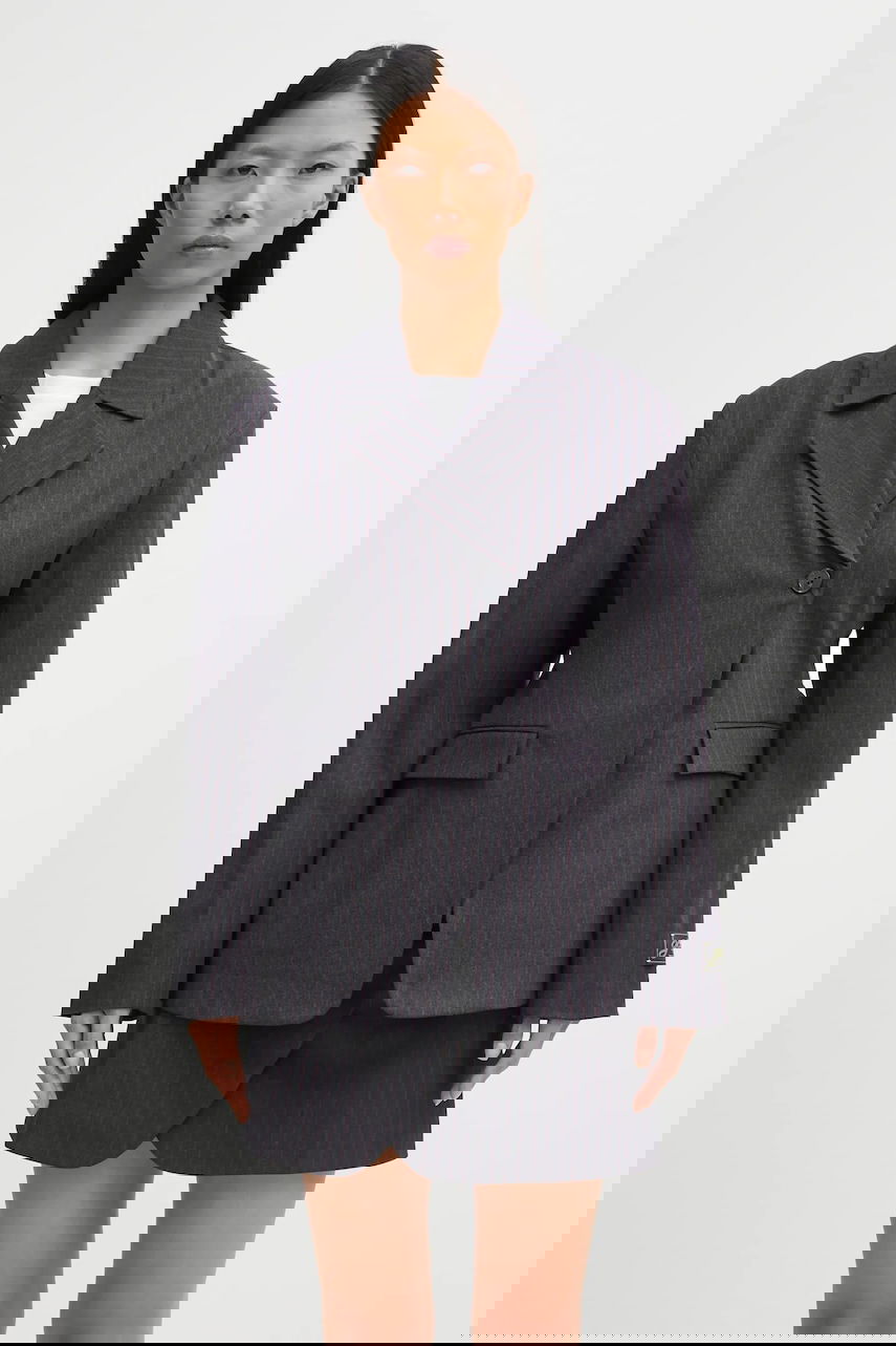 Jakke GANNI Asymmetric Pinstripe Blazer Grå | W0578, 0