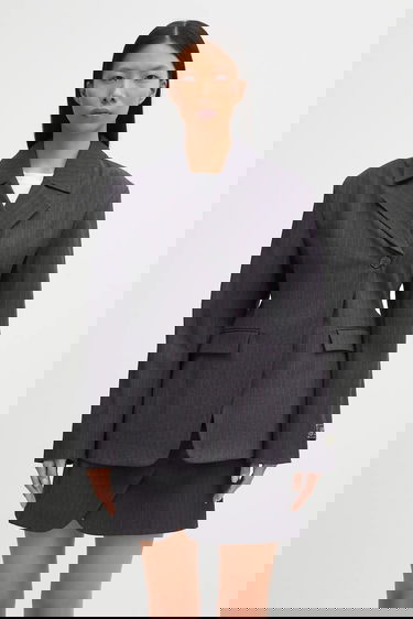 Jakke GANNI Asymmetric Pinstripe Blazer Grå | W0578, 0