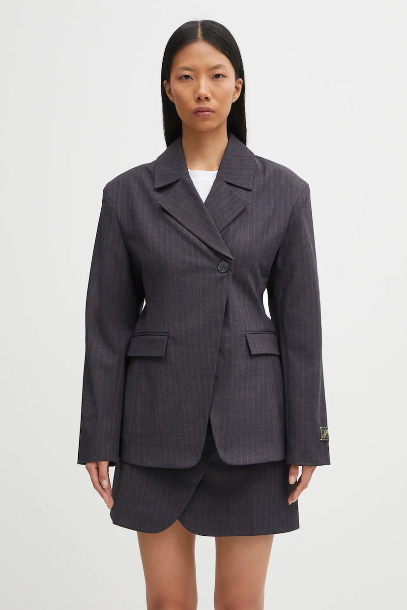 Jakke GANNI Asymmetric Pinstripe Blazer Grå | W0578